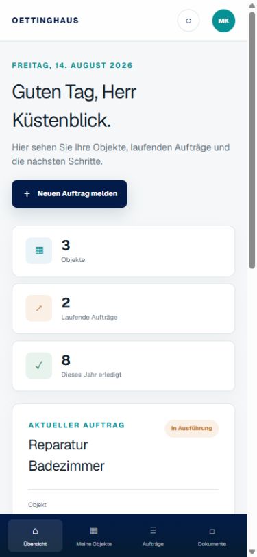 Mobile Ansicht der öffentlichen OETTINGHAUS Portal-Demo